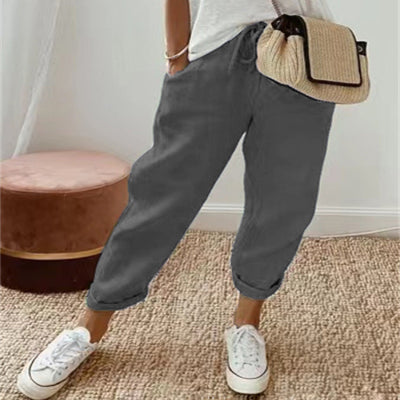 Nora Cotton Linen Pants — Dark Grey