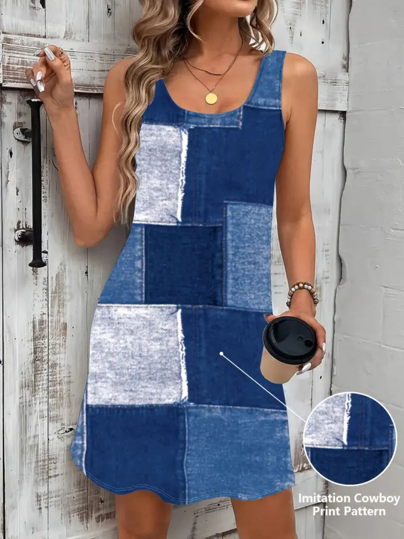 Patchwork Scoop Neck Denim Tank Dress 7