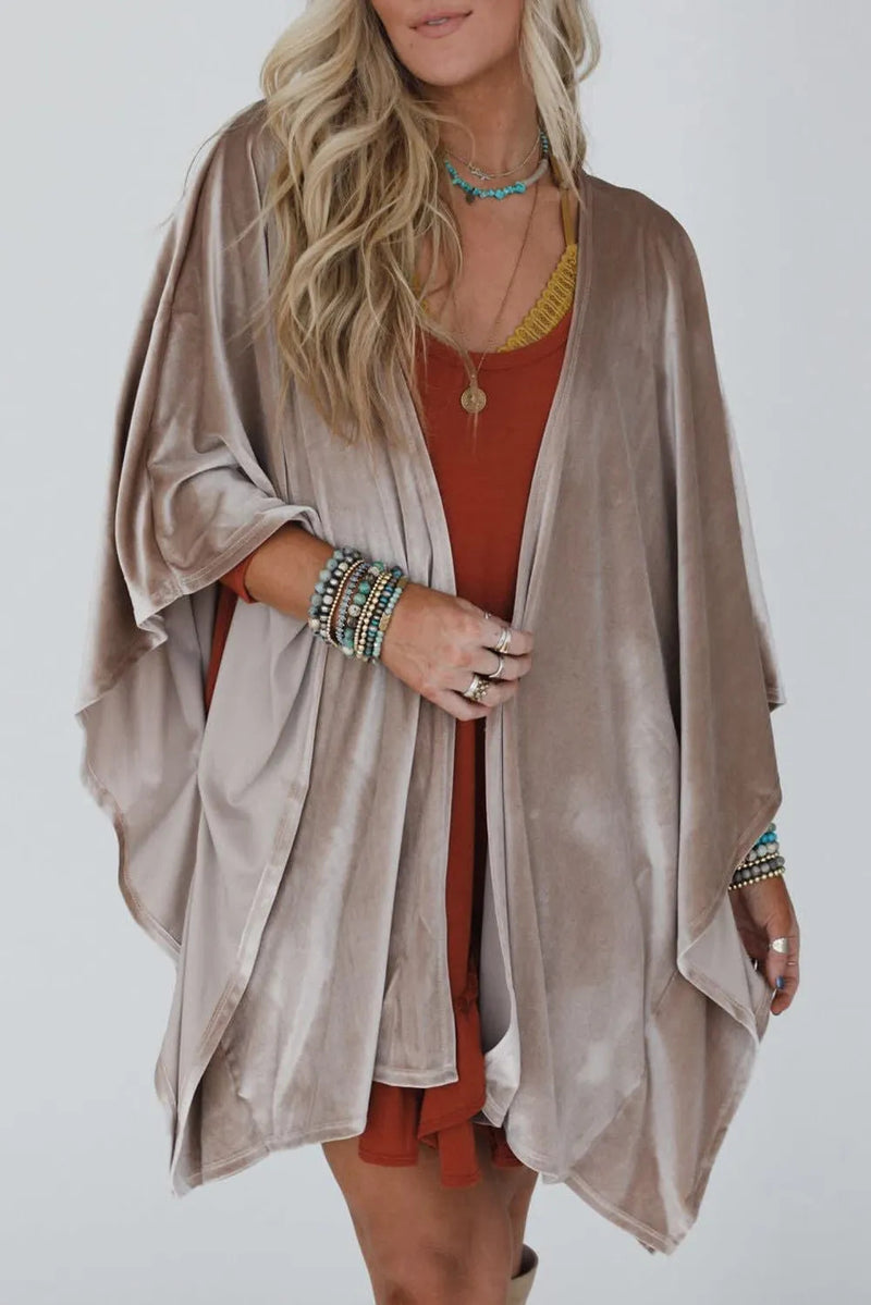 Velvet Open-Front Draped Kimono