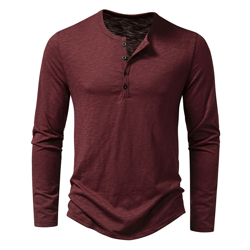 Theo Long-Sleeve Basic Tee — Wine Red
