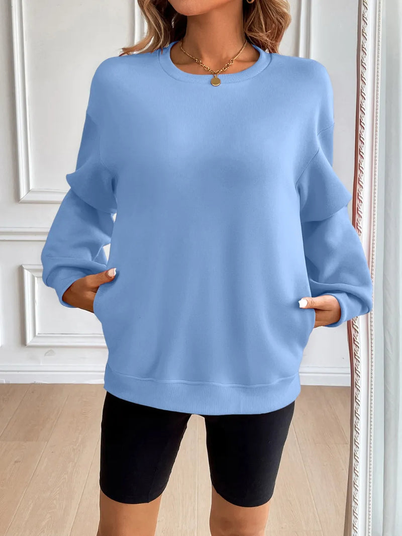 Ivy Lane Round Neck Long Sleeve Sweatshirt | Hazel & June Light Blue