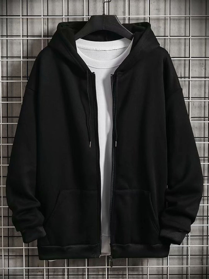 Men's Plus Size Casual Solid Color Zip-Up Hoodie 6
