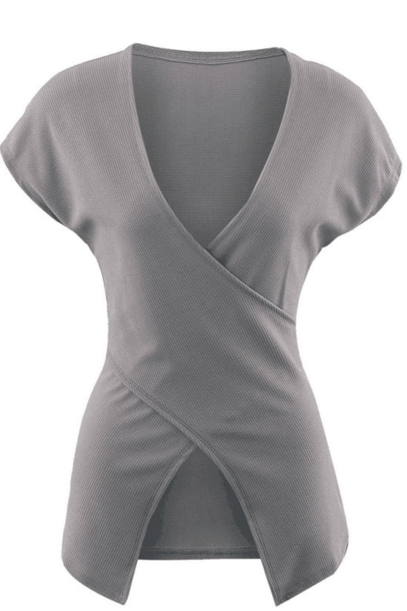 Ivy Lane Ribbed Surplice Neck Slit Top | Hazel & June