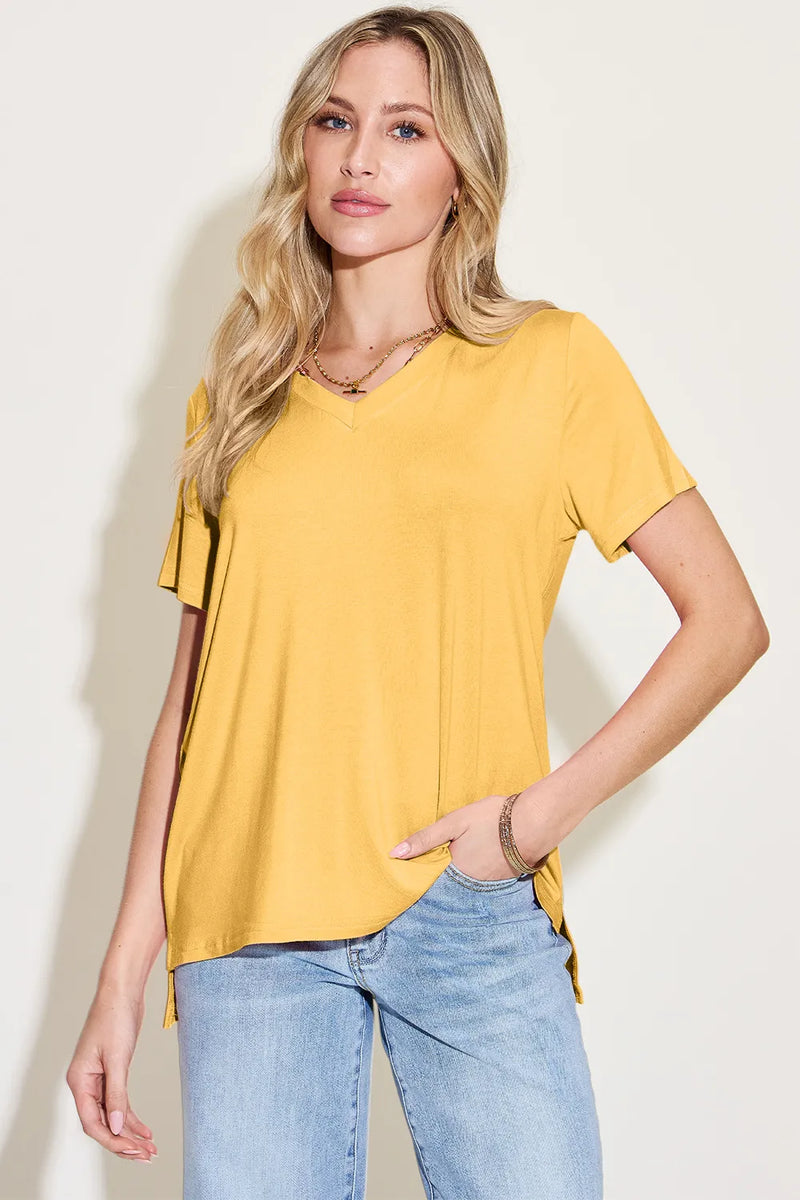Basic Bae Bamboo Full Size V-Neck High-Low T-Shirt 1