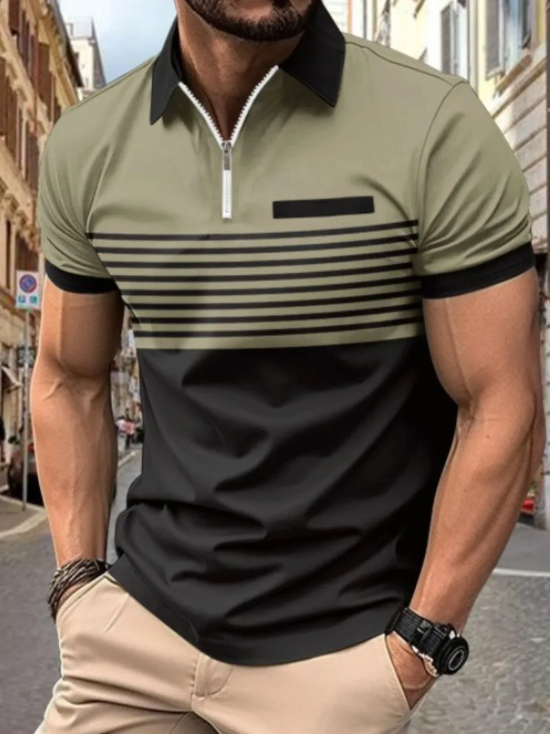 Men's Full Size Collared Neck Contrast Polo Plus Size | Hazel & June Sage