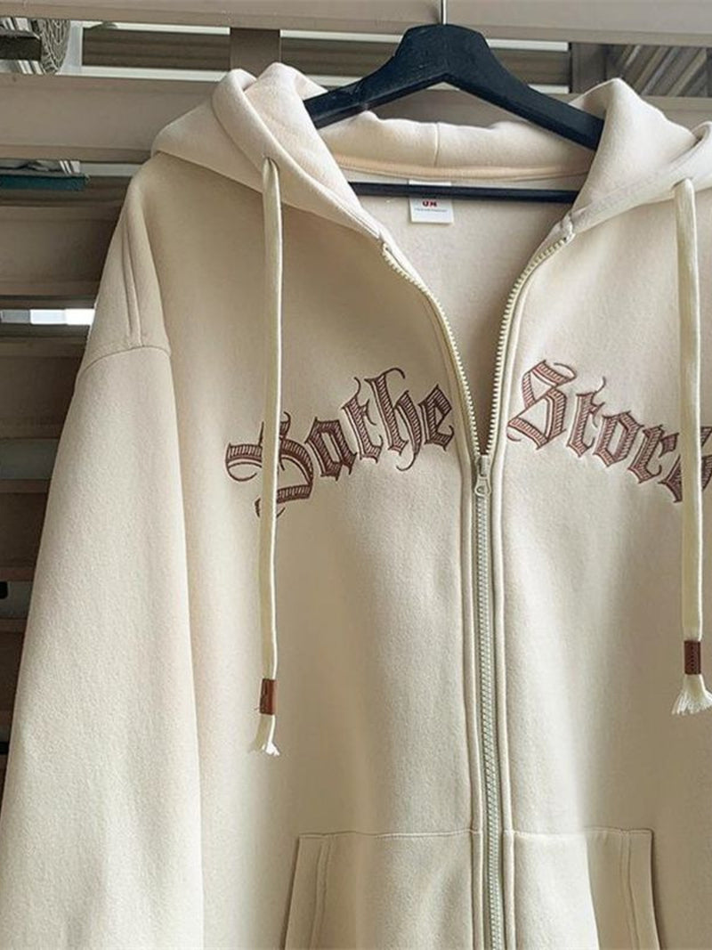 Men's Plus Size Letter Zip Up Drawstring Hoodie 2