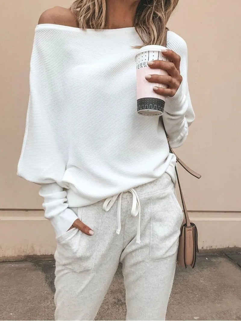 Full Size One-Shoulder Ribbed Sweater Plus Size 1