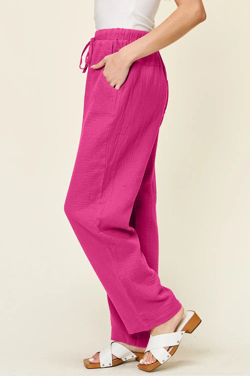 Double Take Full Size Texture Drawstring Straight Pants 6
