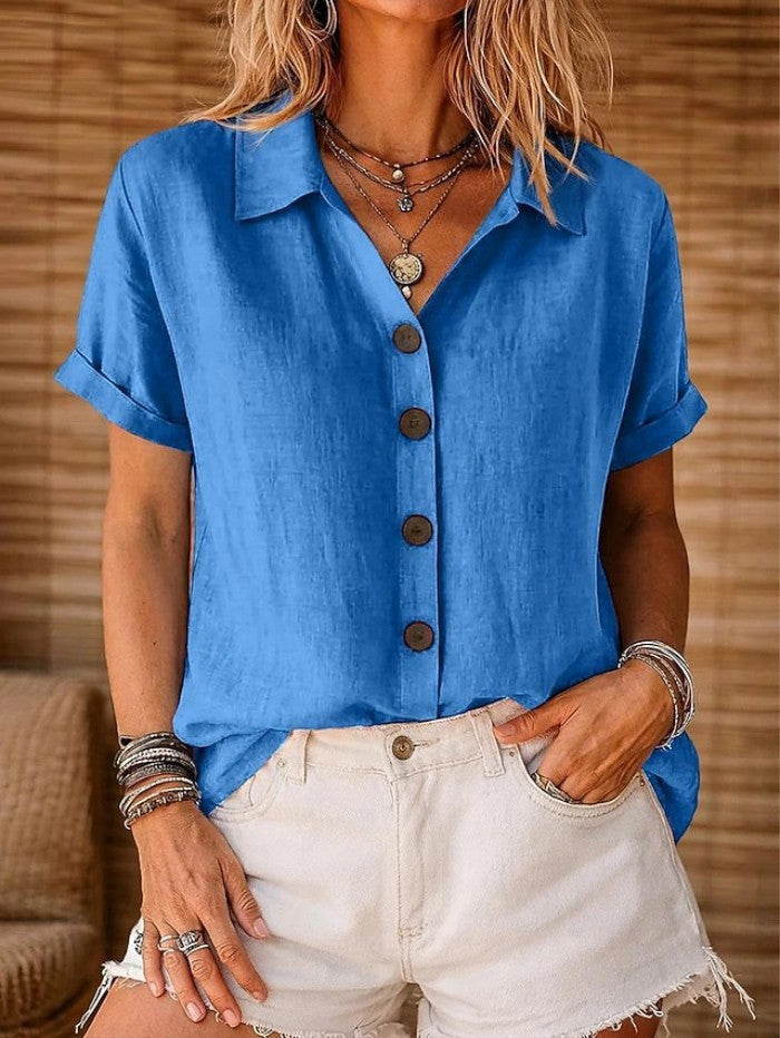 Rust Linen Button-Up Blouse 3