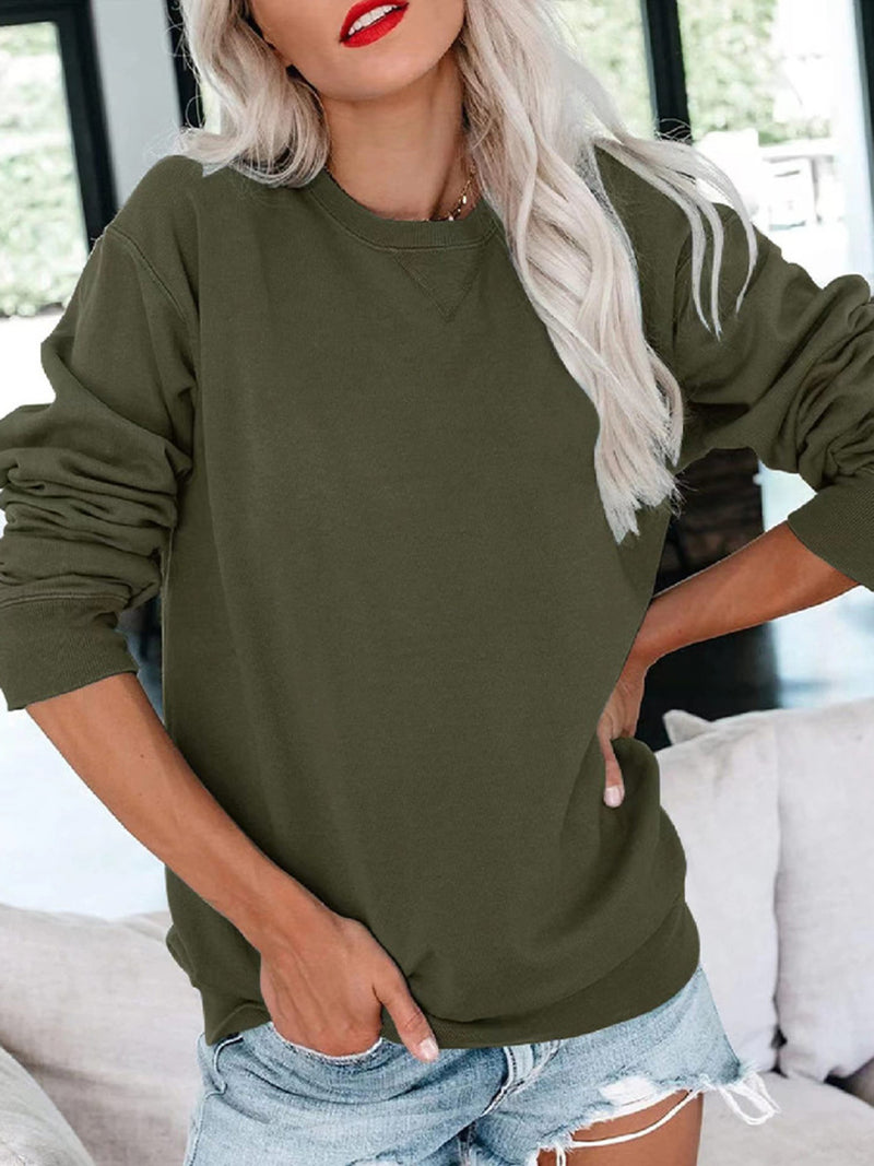 Casual Solid Color Crew Neck Sweatshirt | Hazel & June Army Green