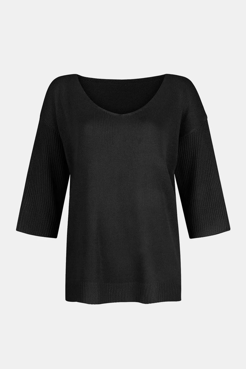 V-Neck Three-Quarter Sleeve Knit Top 2
