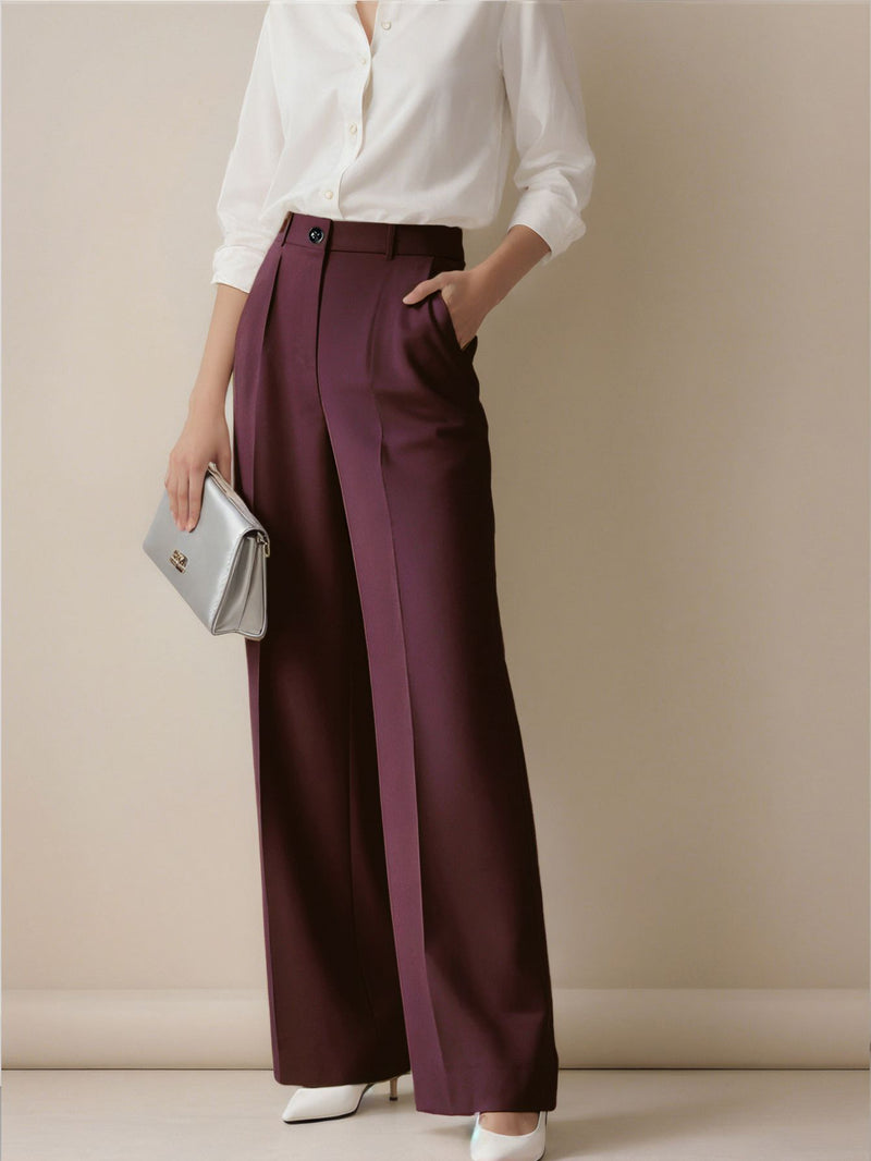 Margot Pleated Wide-Leg Trousers — Purplish Red