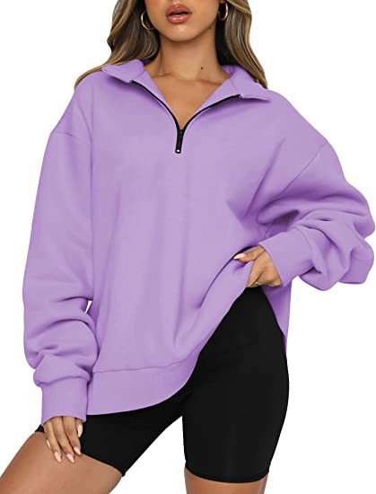 Sloane Zip-Collar Sweatshirt — Purple