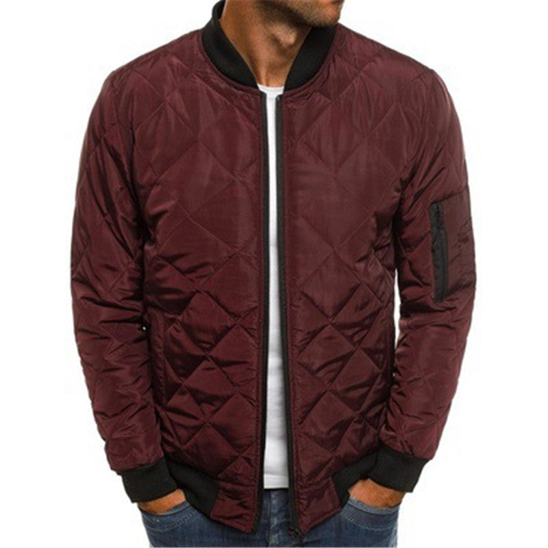 Alden Quilted Stand-Collar Coat — Wine Red