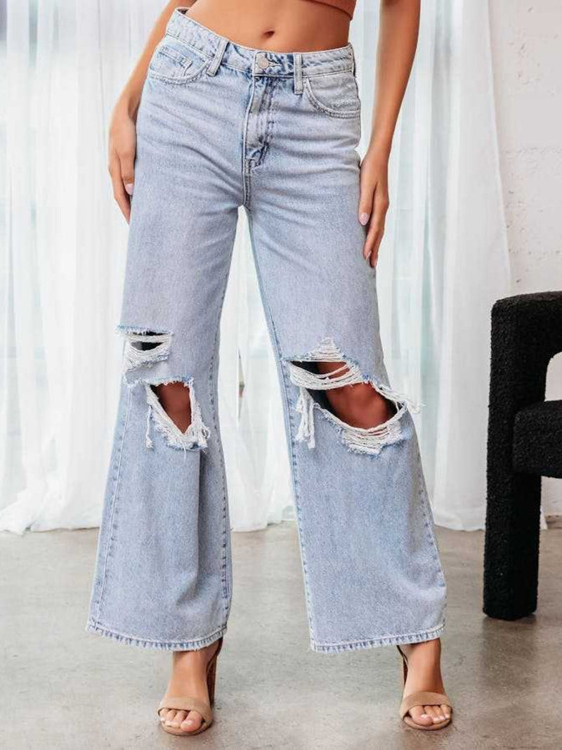 Distressed Wide Leg Jeans with Pockets 5