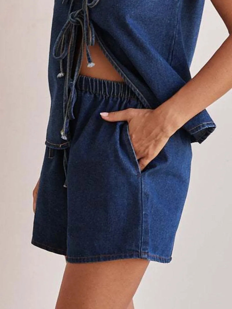 Elastic Waist Denim Shorts 2