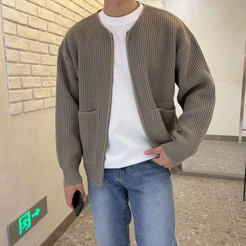 Hugo Zip Knit Cardigan — Khaki