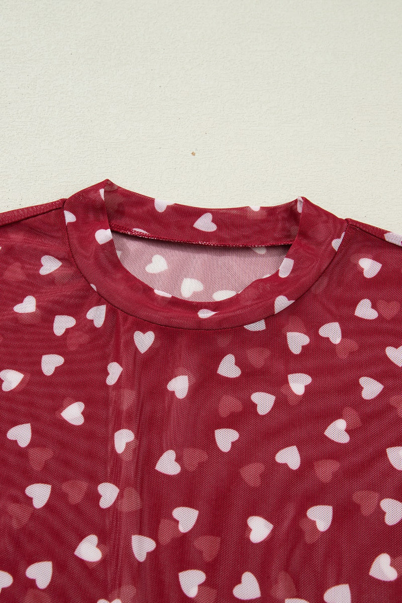 Sheer Heart Print Fitted Top 6