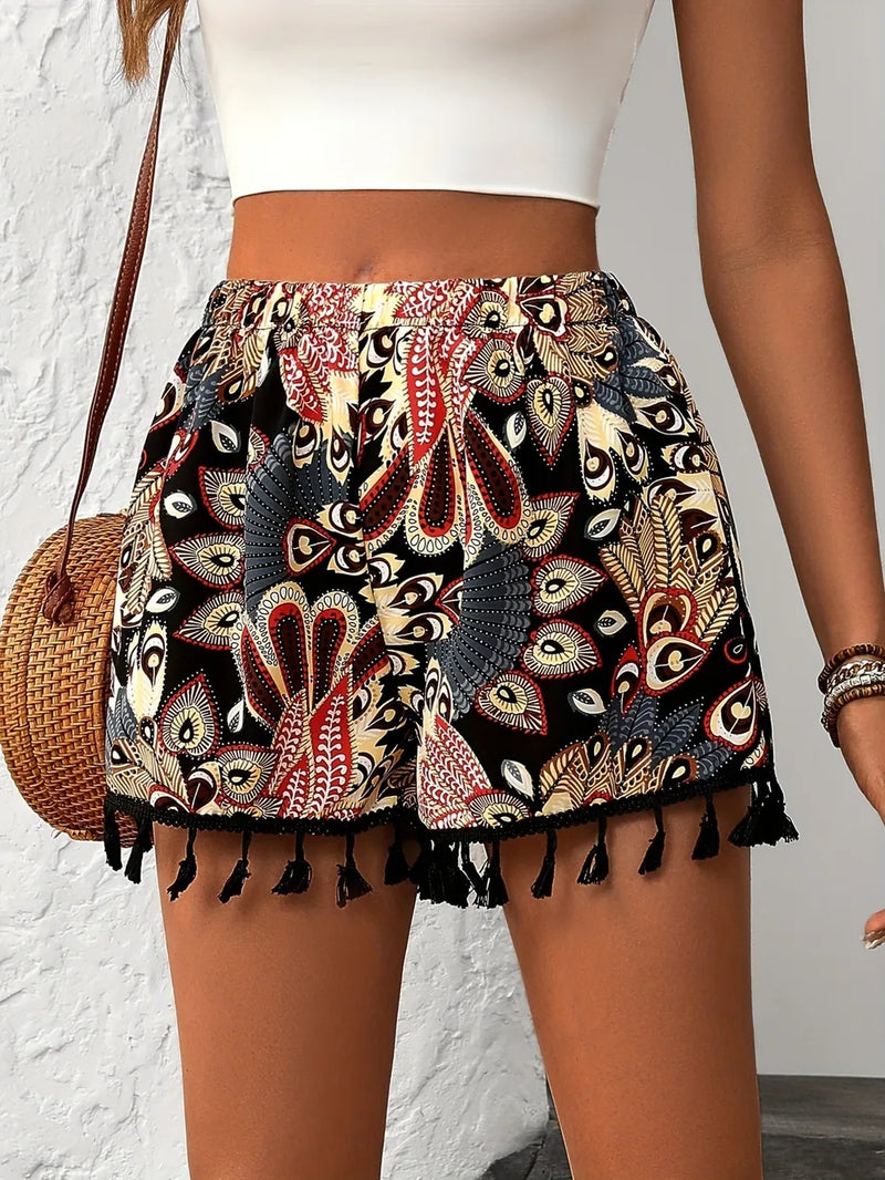 Paisley Print Tassel Hem Shorts 2