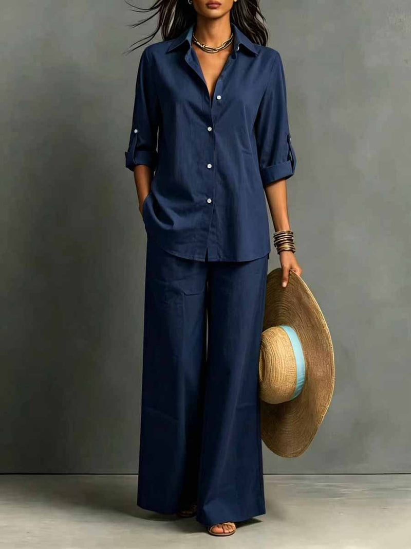 Marisol Linen Resort Co-ord Set — Dark Blue