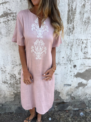 Cosima Baroque-Print T-Shirt Dress — Pink