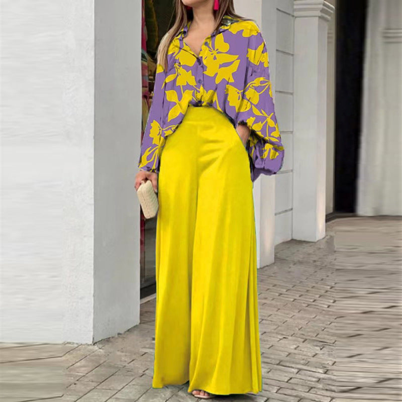 Azalea Watercolour Wide-Leg Two-Piece — Yellow