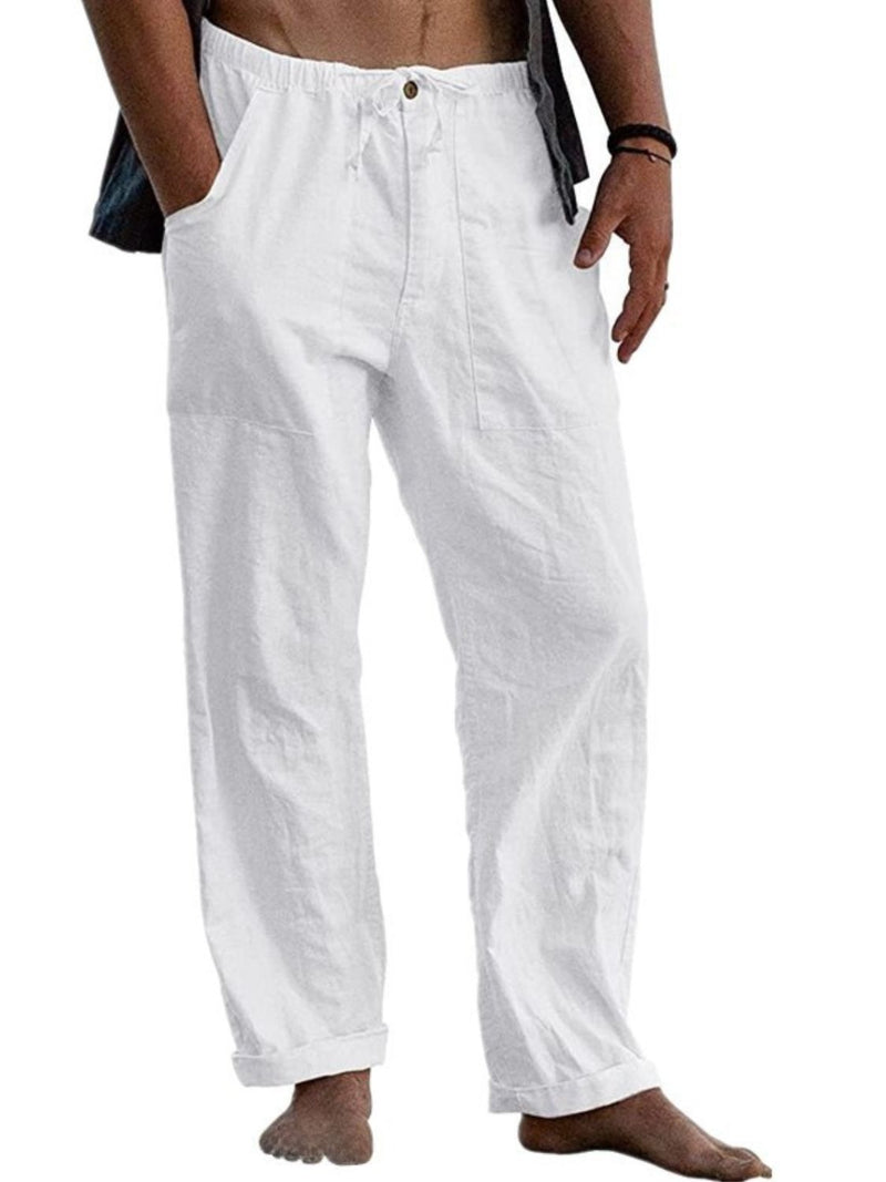 Men's Full Size Drawstring Straight Leg Pants Plus Size Ivory