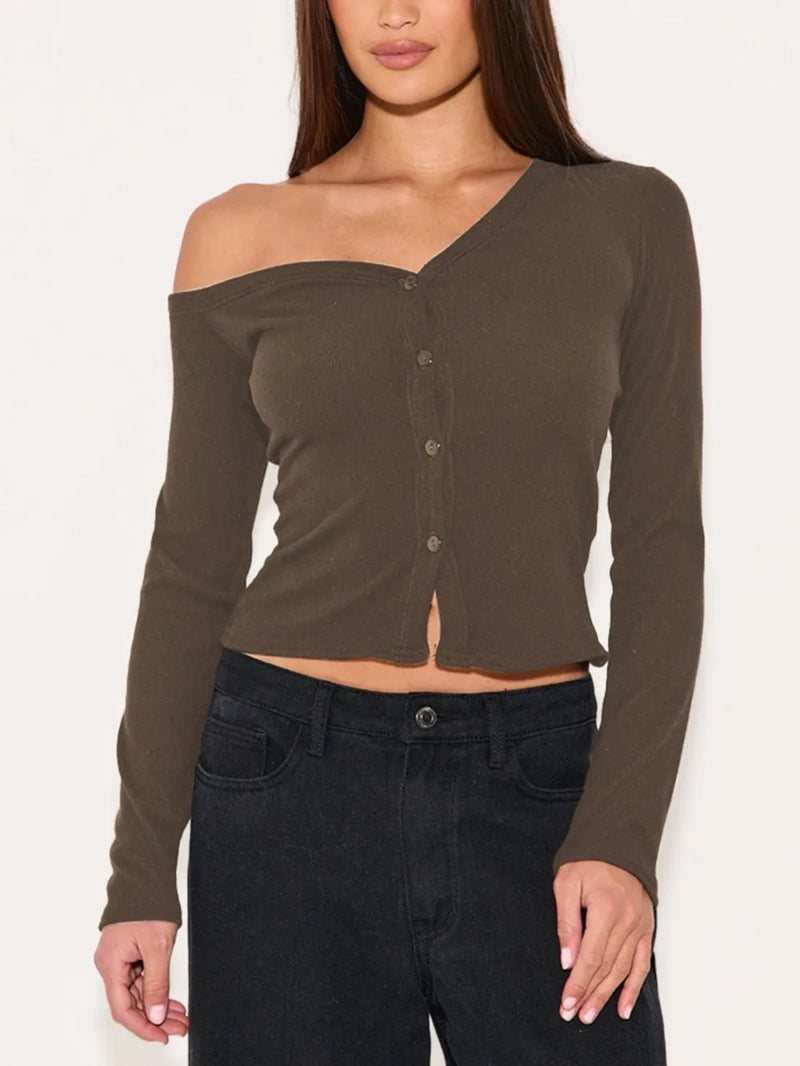Asymmetrical Neck Button Up Cardigan 1