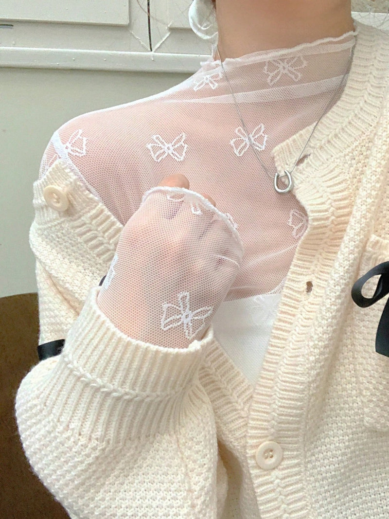 Bow Print Sheer Mesh Top 4
