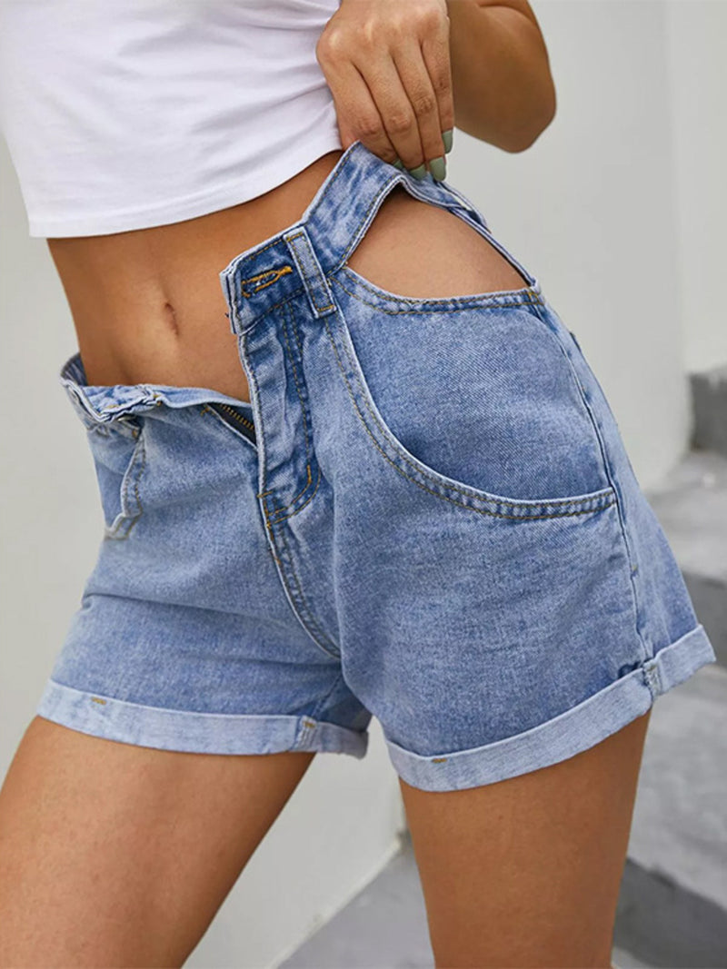 High-Waisted Cutout Denim Shorts 6