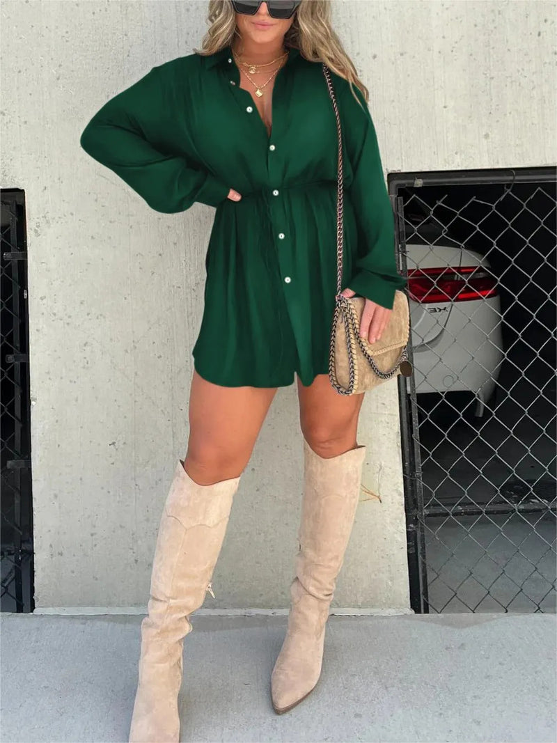Arden Button Shirt Jumpsuit — Green