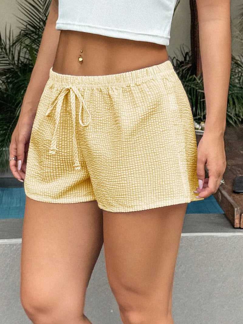 Textured Drawstring Comfort Shorts | Hazel & June Pastel Yellow