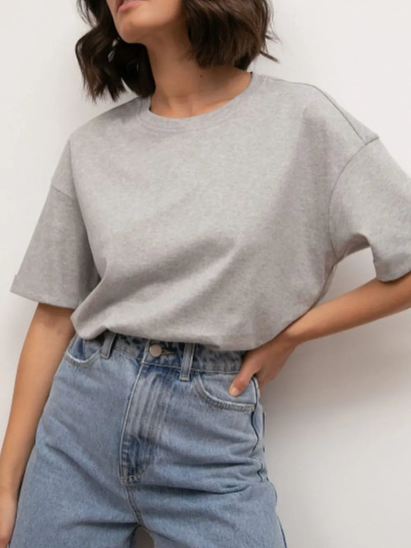 Plus Size Oversized Round Neck Short Sleeve T-Shirt | Hazel & June Gray