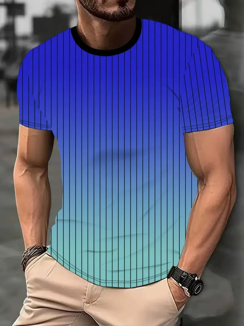 Men's Full Size Gradient Stripe Short Sleeve T-Shirt Plus Size 1