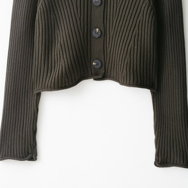 Olive Rib-Knit Shawl-Collar Cardigan 3