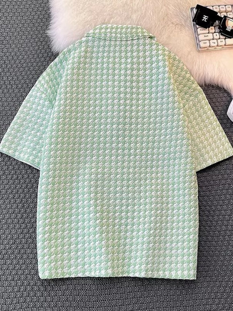 Men's Plus Size Houndstooth Pattern Short Sleeve Polo Shirt 2