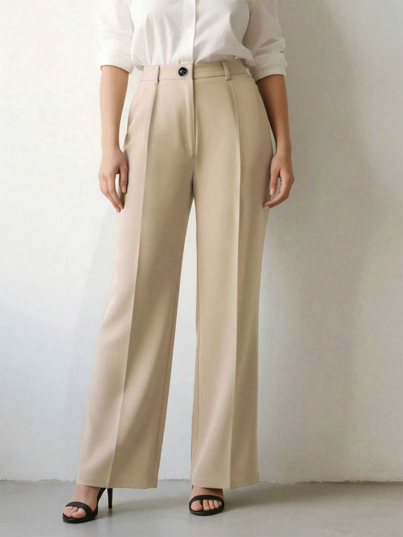 Margot Pleated Wide-Leg Trousers — Khaki