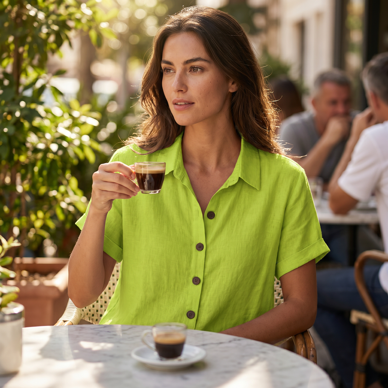 Rust Linen Button-Up Blouse — lifestyle