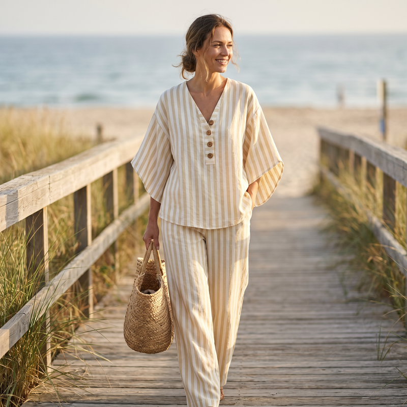 Striped Linen Shirt & Pant Set — lifestyle