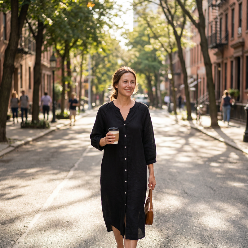 Long Black Linen Duster Kimono — lifestyle