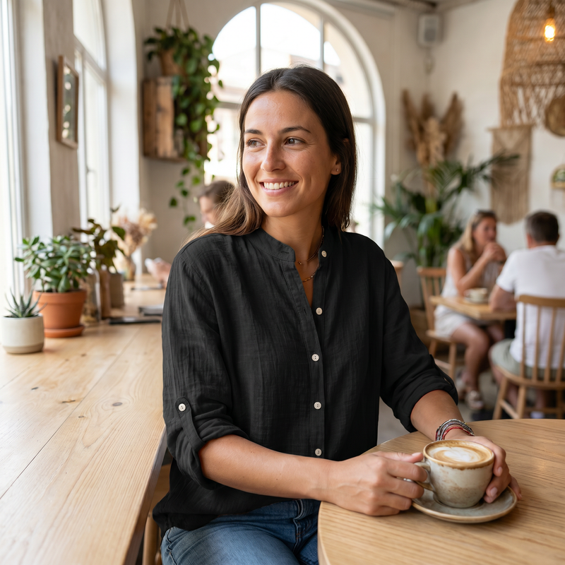 Margaux Linen Grandad Shirt — lifestyle