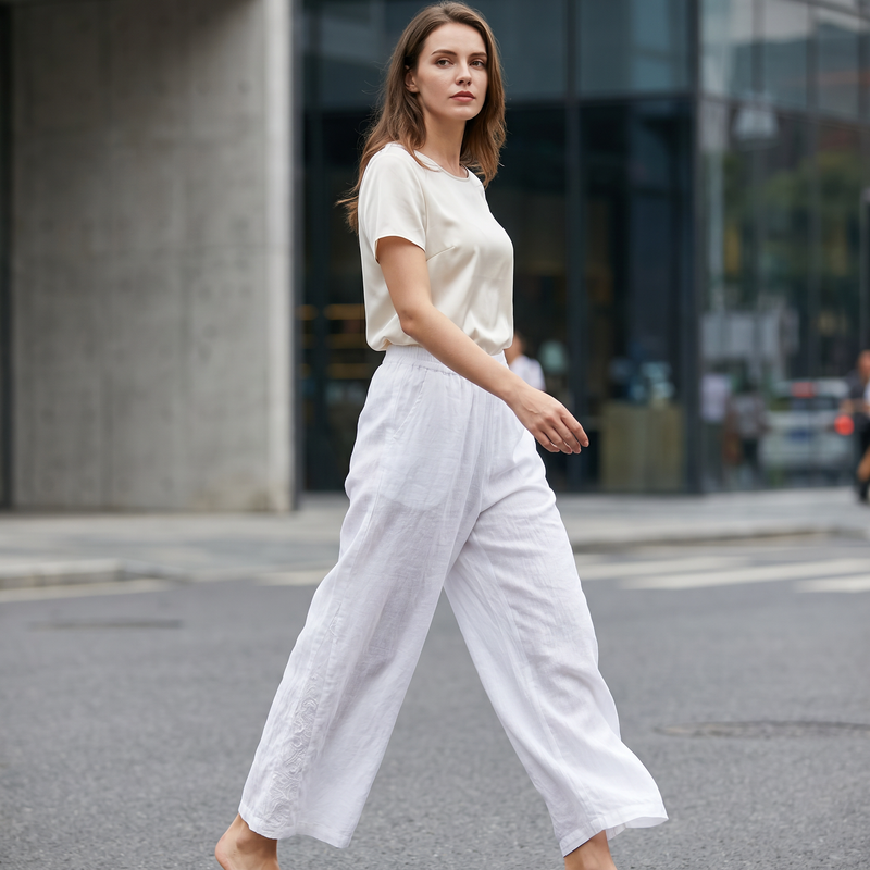 Linnea Embroidered Linen Trousers — lifestyle