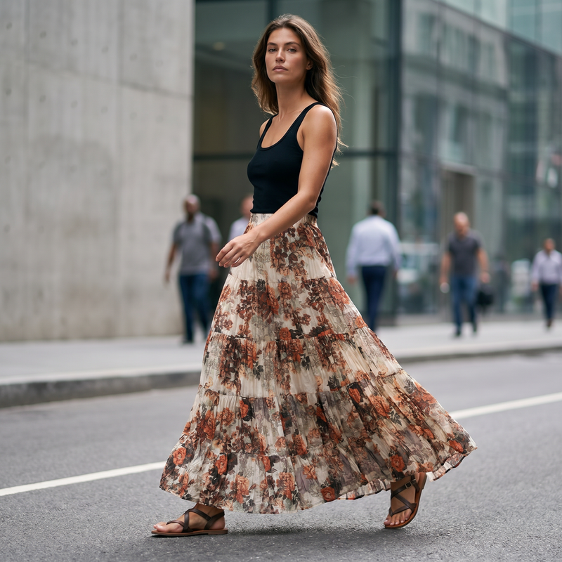 Rosalind Vintage Floral Tiered Skirt — lifestyle
