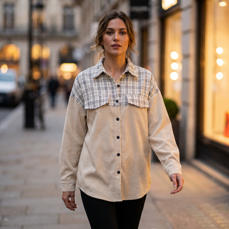 Iris Corduroy Plaid Shacket — lifestyle