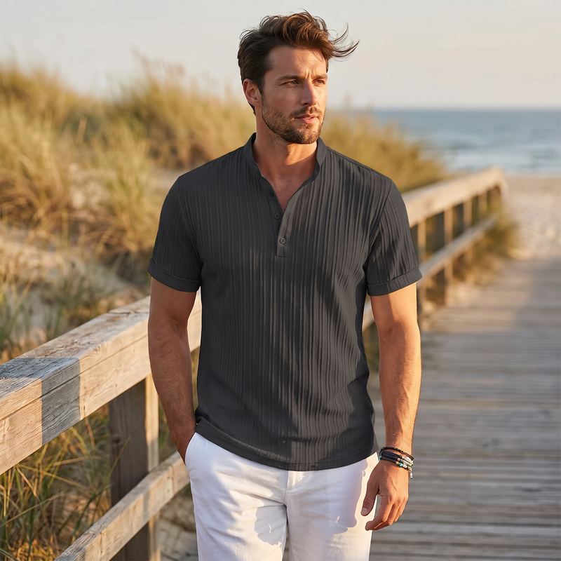 Atlas Striped Short Sleeve Polo — lifestyle