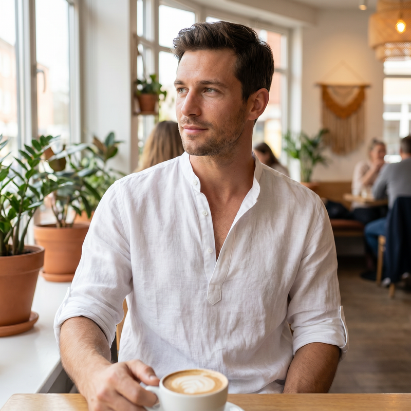 Grove Cotton Linen Stand Collar Shirt — lifestyle