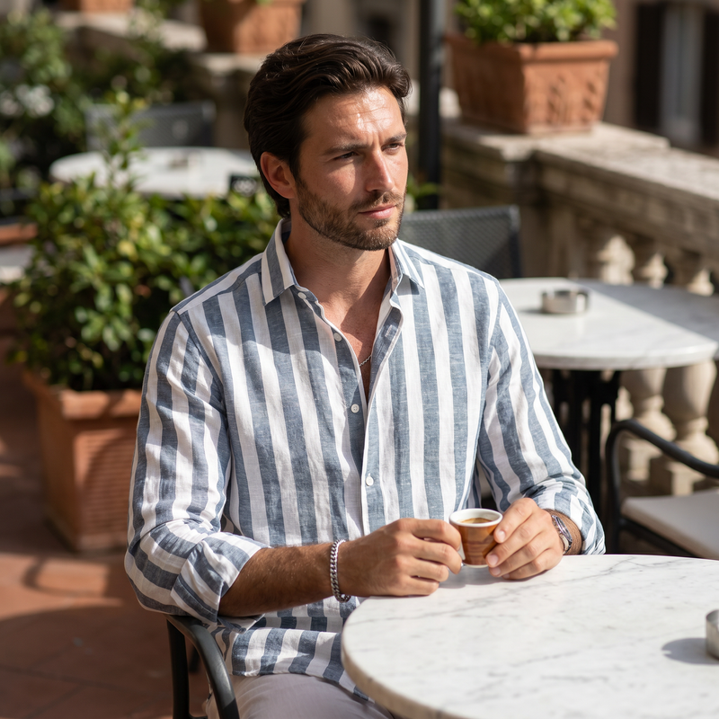 Marin Navy Stripe Shirt — lifestyle