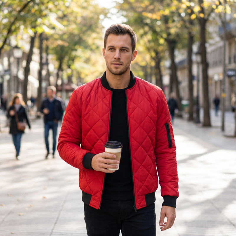 Alden Quilted Stand-Collar Coat — lifestyle