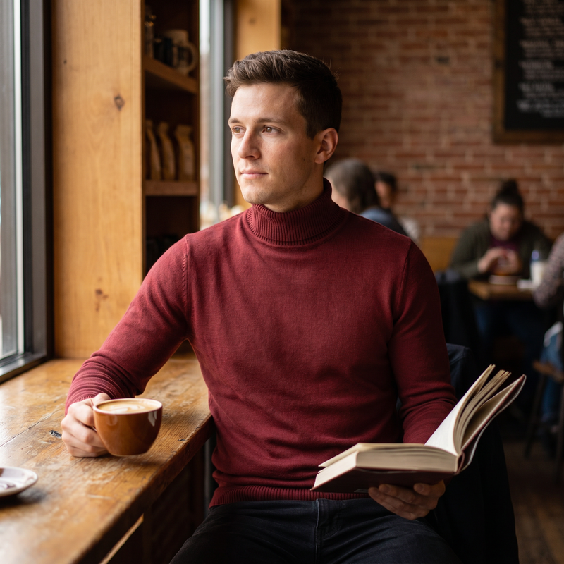 Grey Turtleneck Sweater — lifestyle