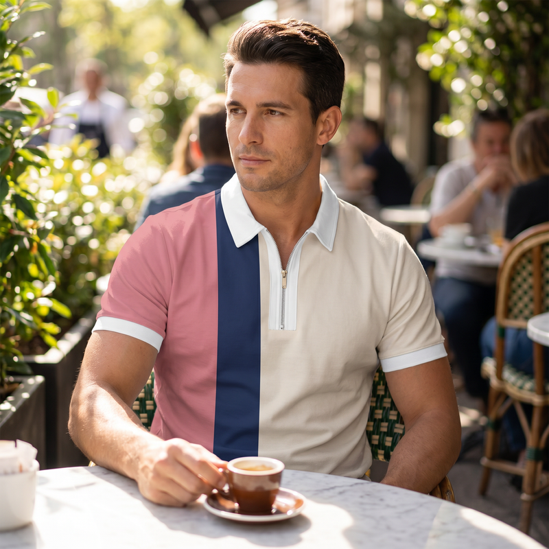 Silas Printed Stripe Polo Tee — lifestyle